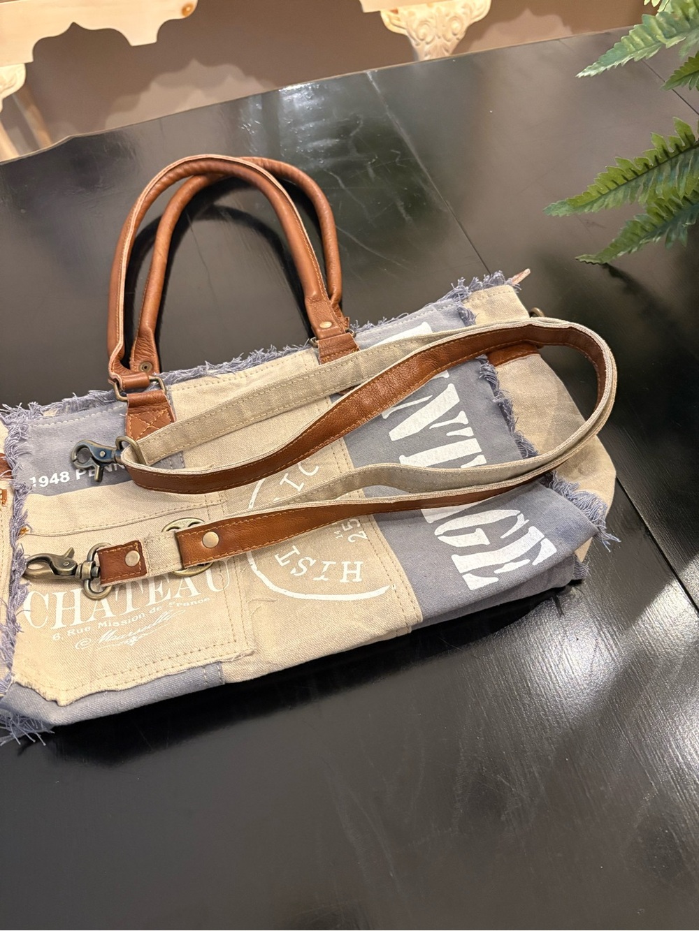 Myra Bag with buffalo hide trim
